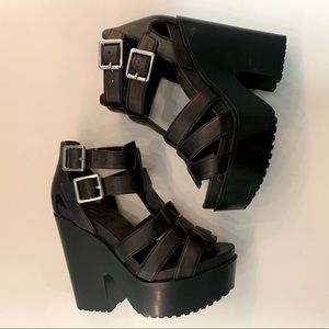 Leather chunky heels